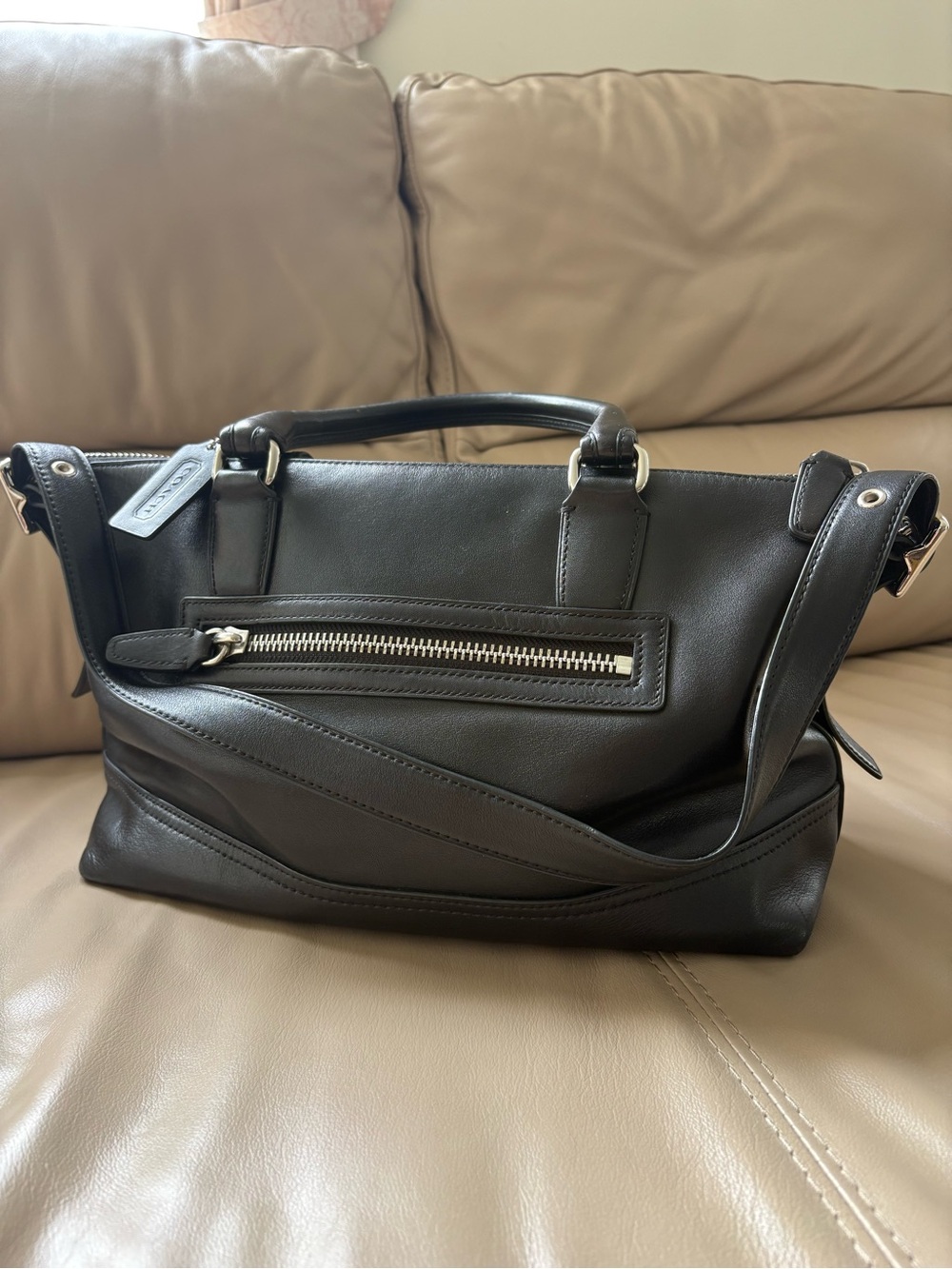 Coach Black Leather Molly East West Satchel Bag with Distinctive Tassel Charm - Picture 2 of 5